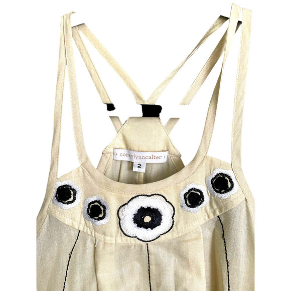 Nwt Corey Lynn Calter Cream A line Dress with black flowers - Picture 2 of 8